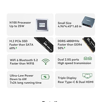 TRIGKEY GREEN G5 SSD 500GB メモリ16GB TRIGKEY Mini PC N100 G5, 16 GB DDR5 RAM 500 GB SSD, USB-C i